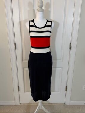 Nautical Striped Sleeveless Midi Dress in Navy, White & Red